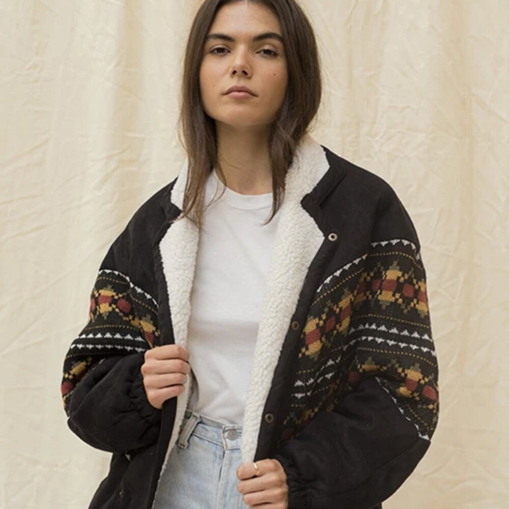 Arizona Vintage 'Vancouver' black vegan Navajo bomber, one size - Picture 2 of 12